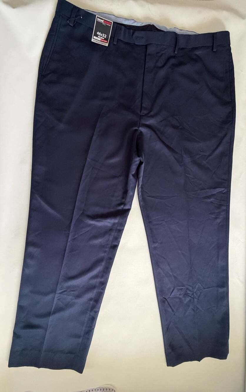 TravelSmart Dress Pants 46x32 Navy Flat Front Classic Fit NWT Big Man